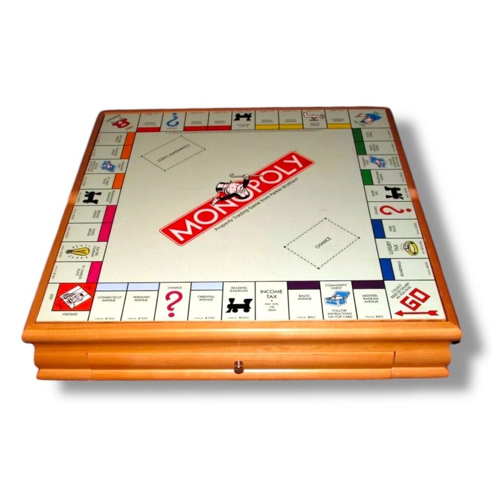 Vintage Wooden Game Set Monopoly Sorry Chess Checkers Dominoes